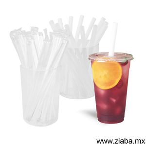 Popote estuchado para tapioca - 23cm x 10mm, Blanco