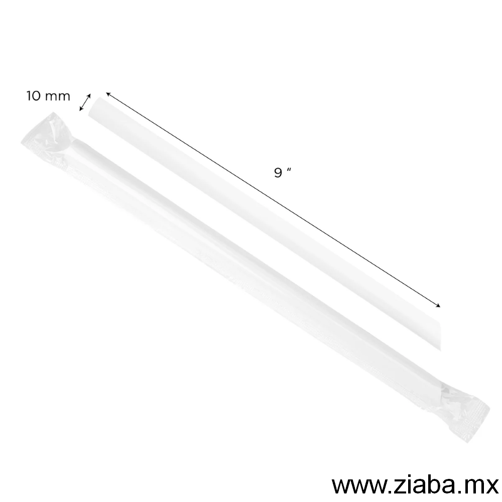 Popote estuchado para tapioca - 23cm x 10mm, Blanco