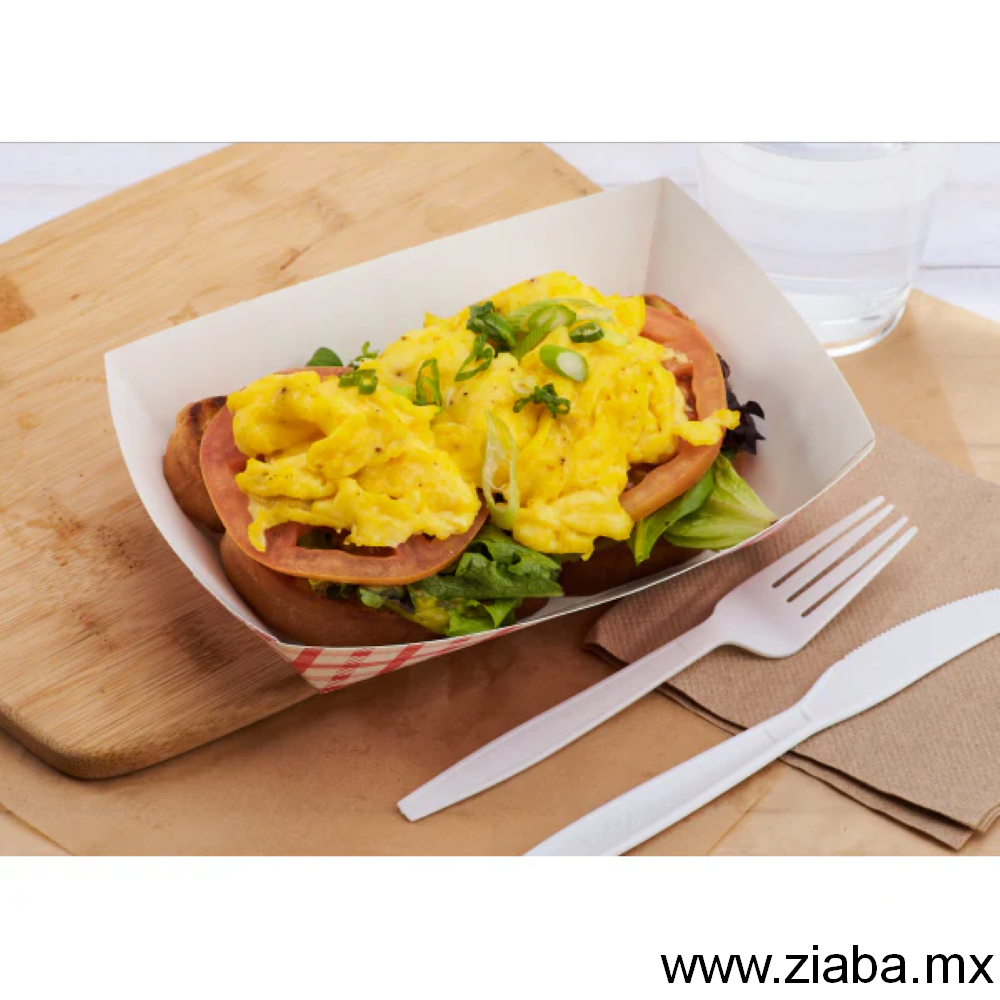 Charola de cartón para alimentos, Diseño Rojo y Blanco - 1.135kg - Karat