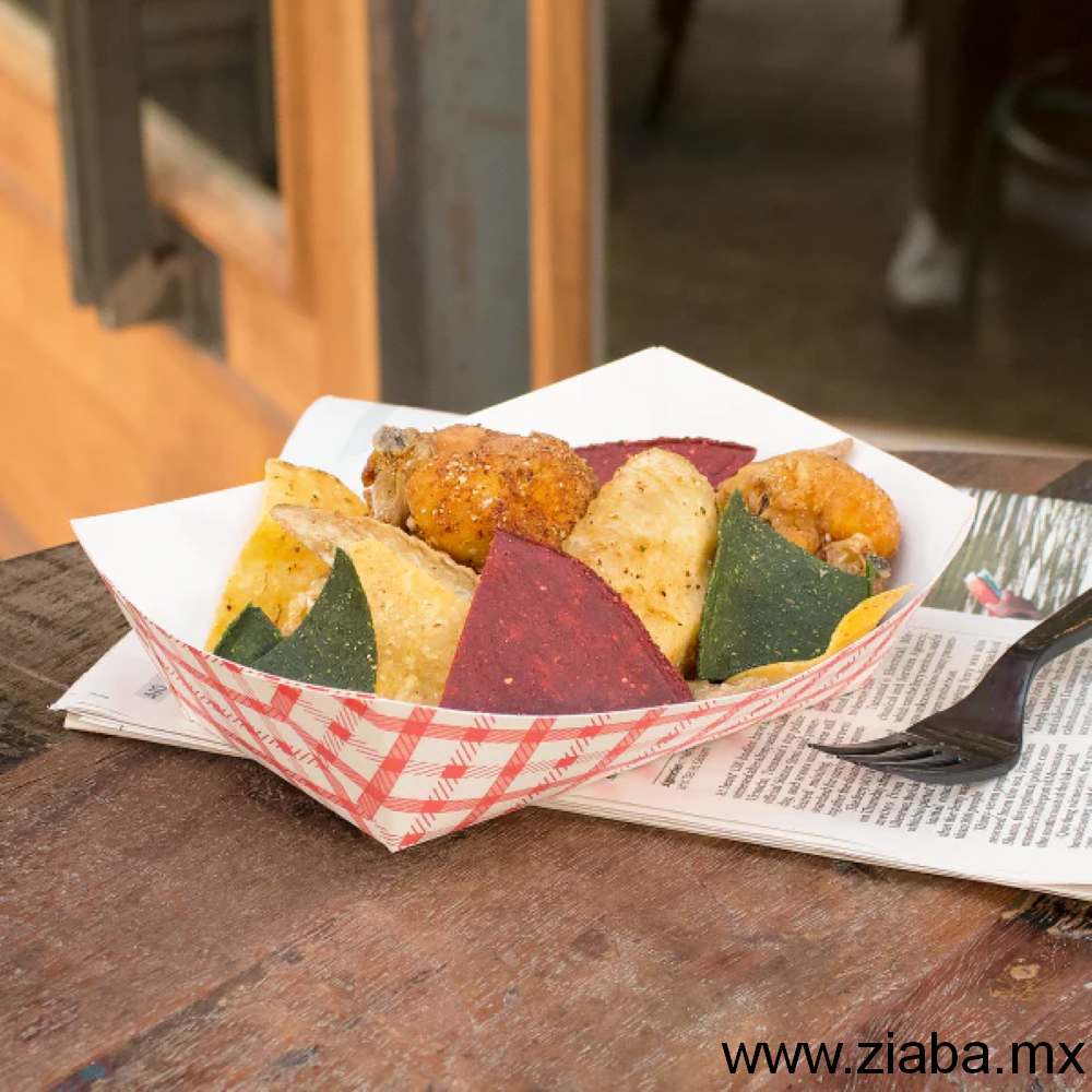 Charola de cartón para alimentos, Diseño Rojo y Blanco - 900g - Karat