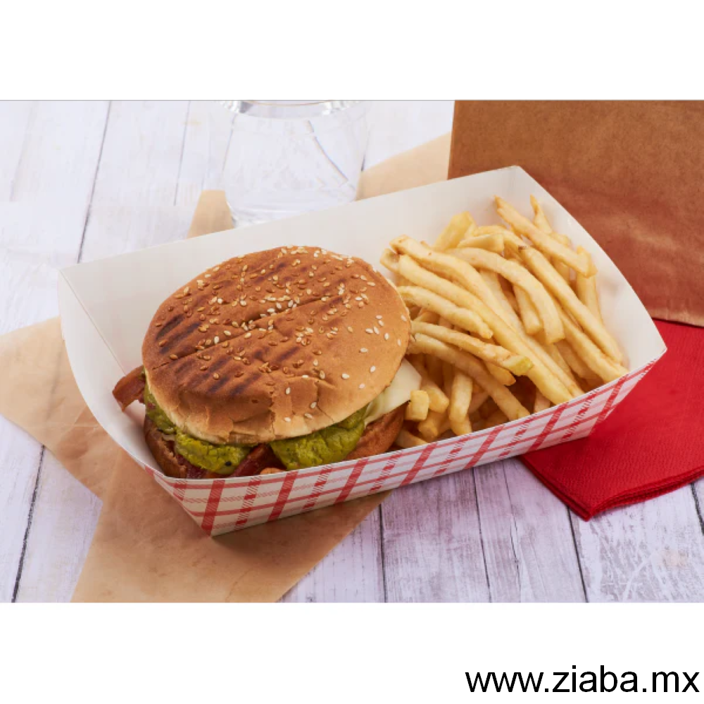 Charola de cartón para alimentos, Diseño Rojo y Blanco - 1.270kg - Karat