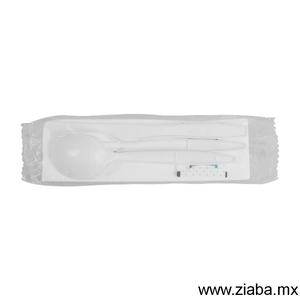 Kit de Cubiertos de Plástico Estuchado con Servilleta, Sal y Pimienta, Color negro - Karat