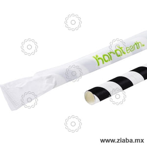 Popote Biodegradable de Papel con Diseño Espiral Estuchado, 23cm x 7mm, Blanco y Negro - Karat Earth