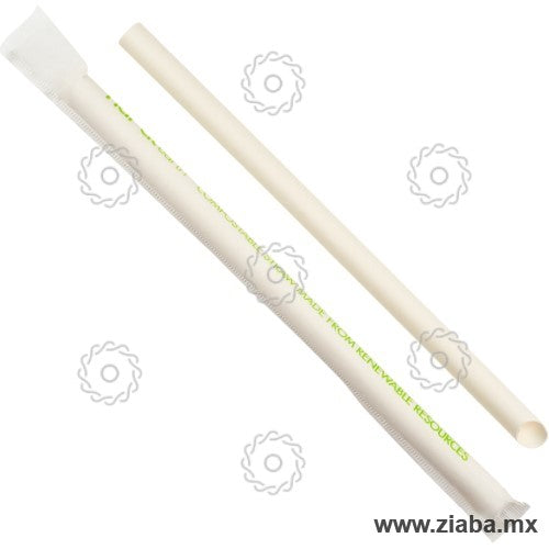 Popote Biodegradable de Papel Estuchado para Tapioca, 23cm x 10mm, Blanco - Karat Earth